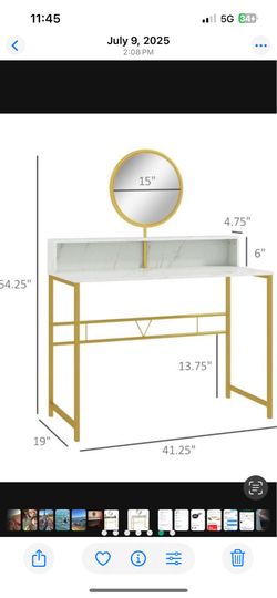 Marble print desk with mirror
