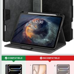 KingBlanc for iPad Pro 13 inch Case 2024 (M4) with Pencil Holder, Vegan Leather Protective Stand Cover, Auto Sleep/Wake, Support Pencil Pro/(USB-C), M