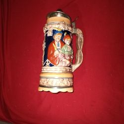 Unique Rare Collectible Vintage German Ceramic Beer Stein w/ Silver Lid and Working  Music Box