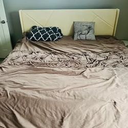 🛏️ Feonase King Platform Bed Frame – Beige Upholstered with Wingback Headboard