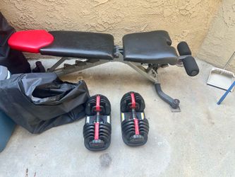BOWFLEX DUMBBELLS ADJUSTABLE 52.5 lbs and BENCH with cover