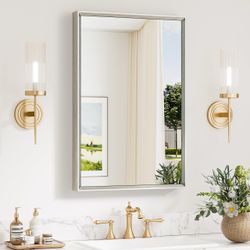 20 x 30 Inch Brushed Nickel Bathroom Mirrors for Over Sink, Beveled Rectangle Framed Mirrors for Wall, Farmhouse Bathroom Vanity Mirror, Tempered Glas