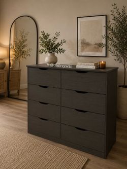 Grey 8 drawer dresser with rails
