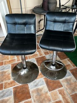 Black Leather Adjustable Bar Stools – Set of 2