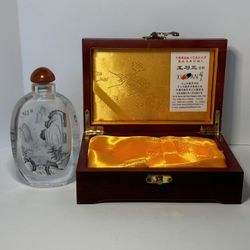 5.2" China Ancient Dynasty Glass Inside Nature Double Sided Snuff Box