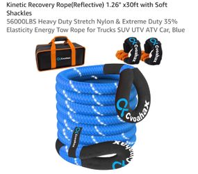 Kinetic Recovery Tow Rope(Reflective) 1.26" x30ft with Soft Shackles