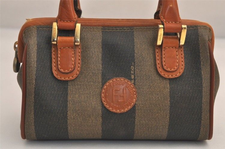 FENDI Pequin 2Way Shoulder Hand Bag PVC Leather Brown Black