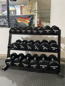 Rogue Dumbbells Set with Rack 5–50 lbs