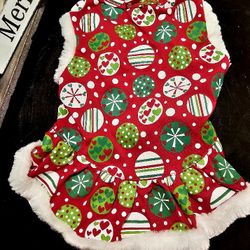 Christmas Dog Dress With Faux Fur 
