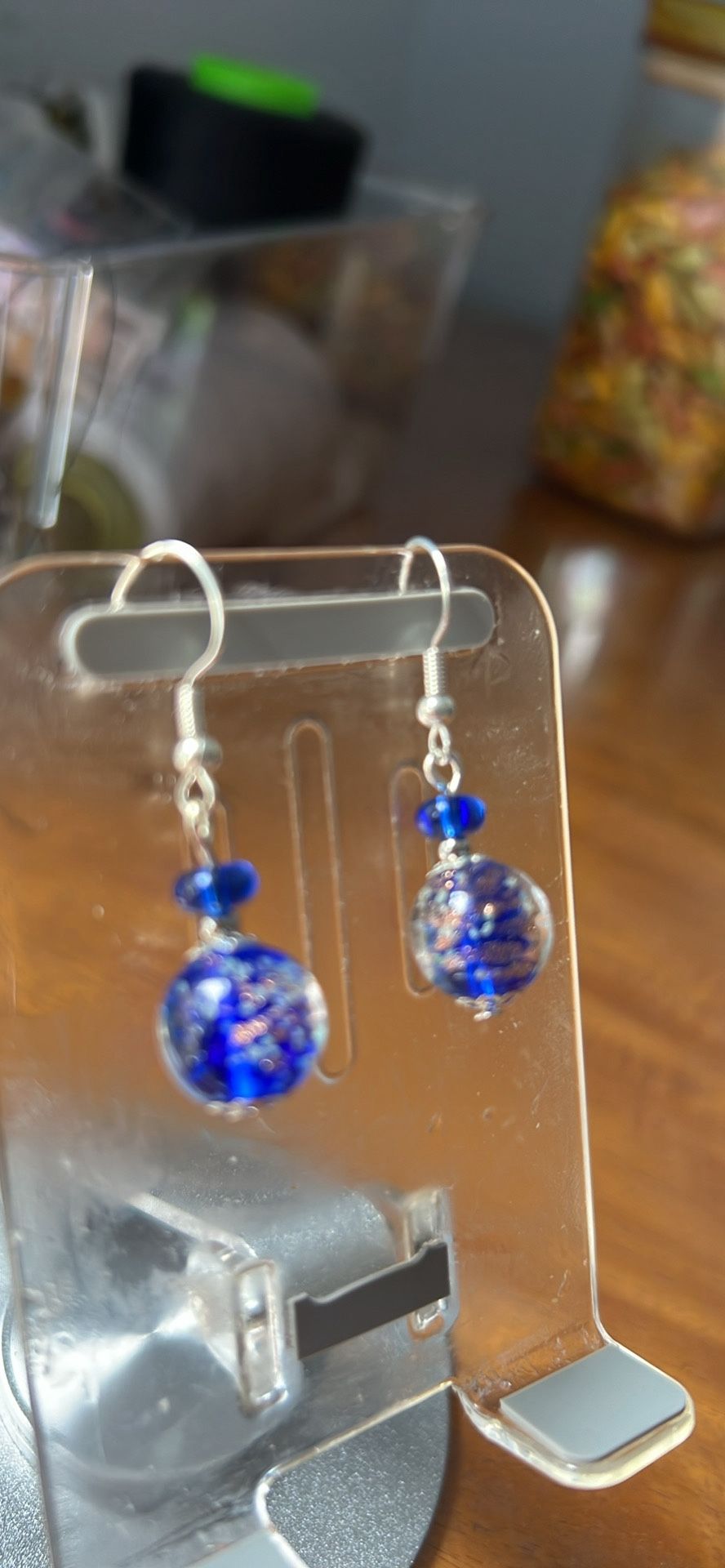Silver Glowing Glass Beads Earrings. 