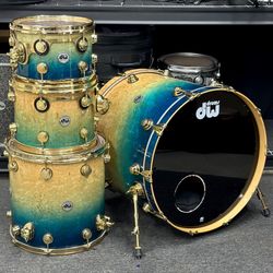 DW Collector's Exotic Series Mapa Burl 4 Piece Drum Set - Regal Blue Fade - 12/13/16/24