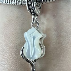 Charm For Pandora 925 Sterling Silver White Mother Of Pearl Tulip Dangle 