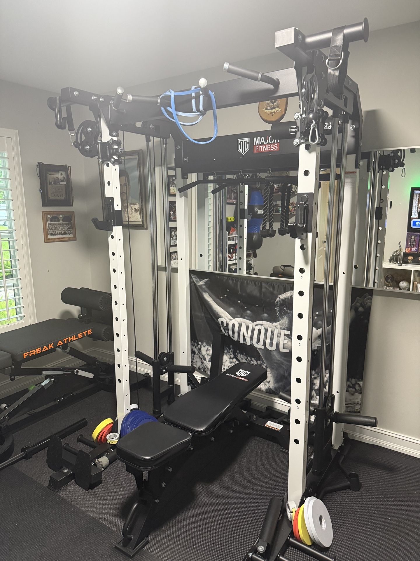 Power Rack With Plated Smith Machine Pull Up Rack Barbell Fitness Crossfit Exercise