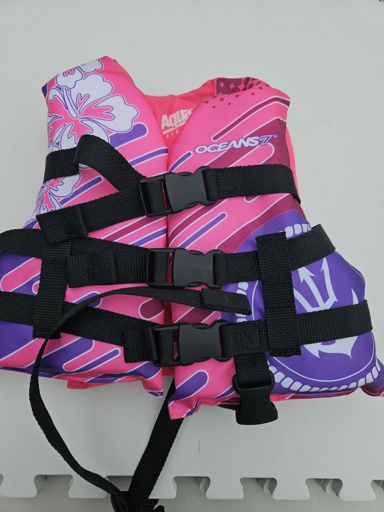Oceans7 Child Open Side Life Vest, Durable, Easy Fit, 30-50 lbs, Pink/Purple