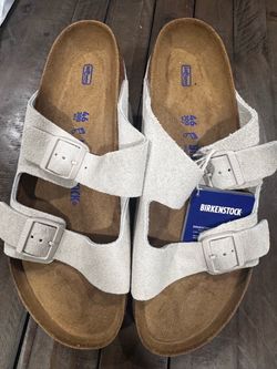 NWT in box Birkenstock Arizona Soft Footbed Suede Sandals - Antique White (Size 13 / EU 46)