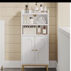 White Cabinet With Open Shelf And Door 