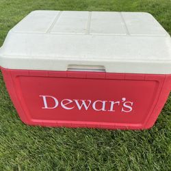 Vintage DEWAR'S Scotch Whiskey Coleman Ice Chest / Liquor Advertising Camping Cooler