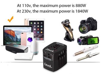 Travel Adapter Worldwide All in One Universal Power Converters Plug Adapter with 4 Usb Smart Charging Port Totally 5.0V/5.0A, for Europe,UK,AUS,Spain