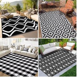 5x8 Reversible-Quick Dry Outdoor Area Rugs, Black & White, NEW, $45 each