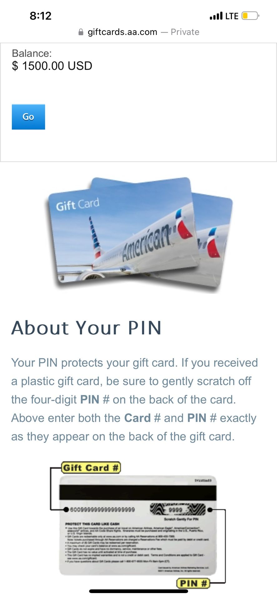 1500 $ Airline Card For Sale It Never Expires