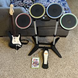 Xbox 360 LegoRock Band Drum Set BUNDLE Guitar & Drums Pedal & Lego ROCKBAND