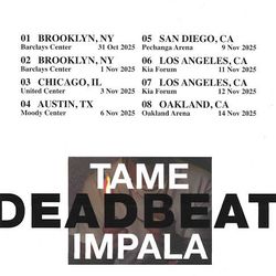 Tame Impala November 9th Pechanga Arena Ticket 
