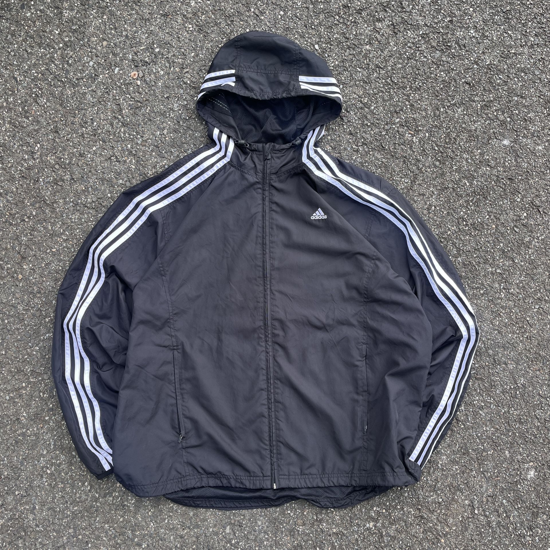 Vintage Y2K Adidas Zip Up Black White Windbreaker Jacket