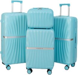 Luggage 4 Piece Set Suitcase with TSA, Airline-Approved Hard Shell Expandable Double Spinner Rolling Wheels Suitcases for Lightweight Travel (SkyBlue,