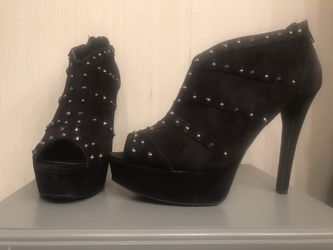 Black studded stiletto ankle booties