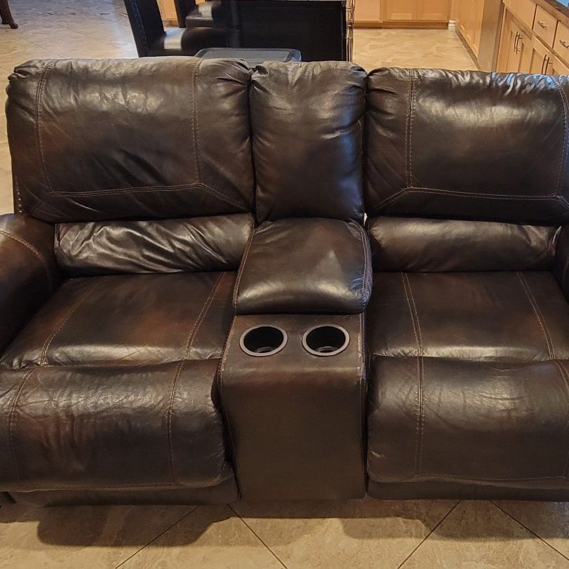 Ashley Double Power Leather Recliner Loveseat & Sofa With Console