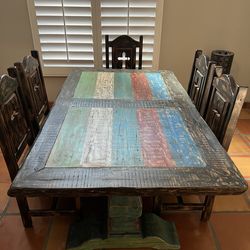 Colorful Rustic Mexican coffee table with six chairs