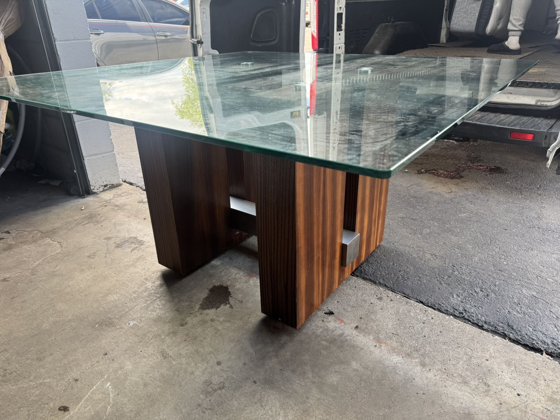 Modern Glass Table Wooden Base No Chairs
