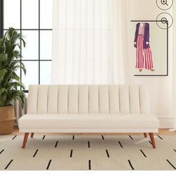 New In Box Futon Sofa Faux Leather White See Pictures For  Dimensions 