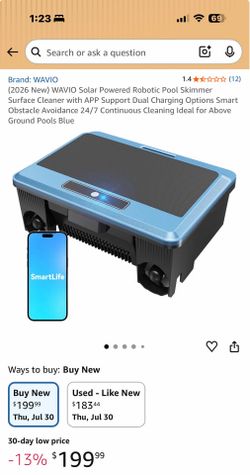 F1T - Limpiador robótico de superficie para piscinas con soporte de aplicación, opciones de carga duales, evita obstáculos inteligente, limpieza conti