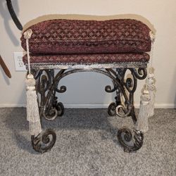 AVAILABLE_Antique/ Vintage Cast Iron Upholstered Vanity Chair(S) Set Of 2_ Price Is For Both Chairs!!!