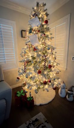 Used White Snow Artificial Christmas Tree around 8 ft with lights included