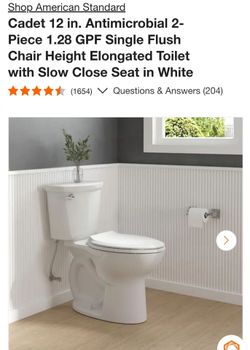 American Standard
Cadet 12 in. Antimicrobial 2-Piece 1.28 GPF Single Flush Chair Height Elongated Toilet with Slow Close Seat in White