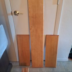 Three Oak Finished Shelves With Matching Brackets