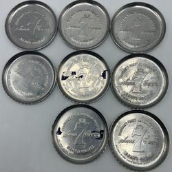 Vintage Set Of 8 Seagram’s seven Aluminum Coasters