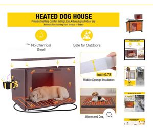 MEDEHOO AIR74-IN-HP Heated Outdoor Dog House with Heating Pad & Insulated Liner, Winter Weatherproof Anti-Chewing Dog Kennel, Iron, Brown