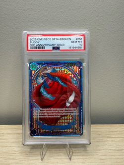 One Piece OP14 Buggy 3rd Anniversary Gold PSA 10 with custom slab guard