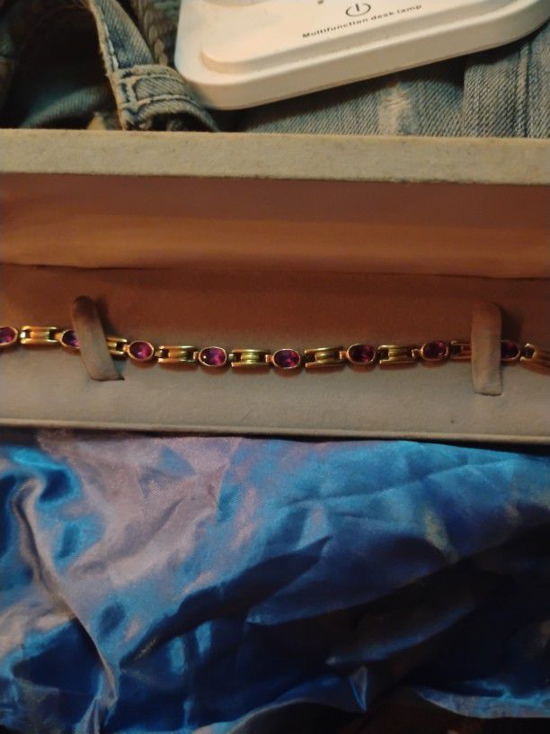 14K Gold Purple Amethyst Tennis Bracelet 925