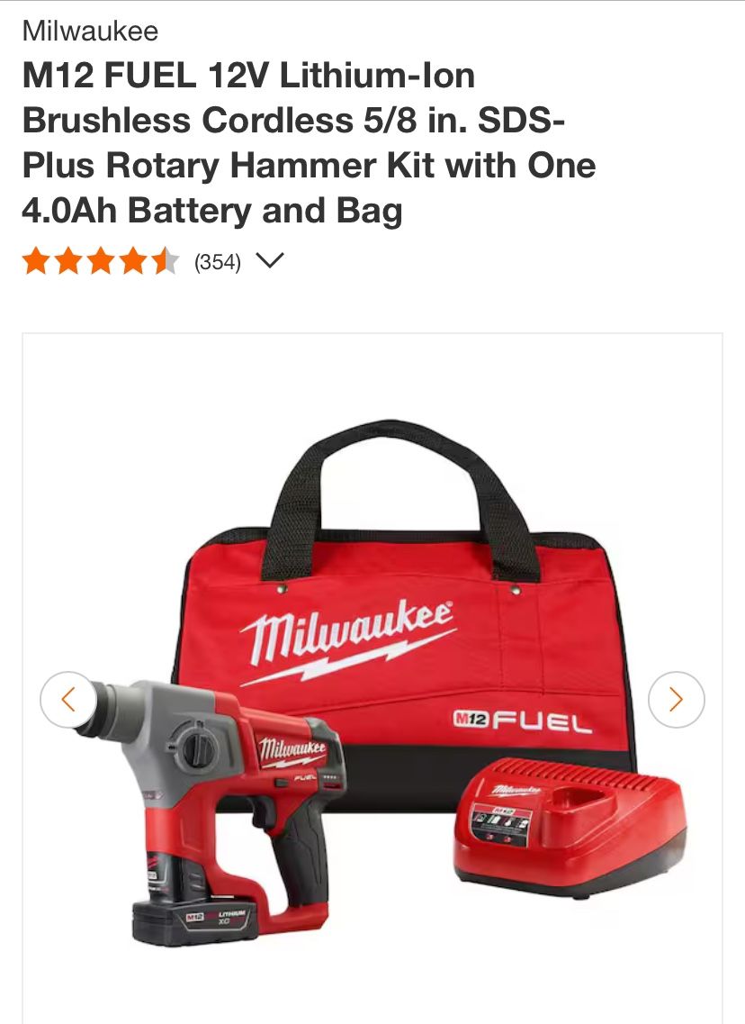 Milwaukee M12 SDS Plus Rotary Hammer Kit