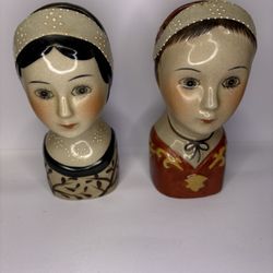 Vtg DUTCH Women Face Head Wall Pocket Vase Flower Vase Hand Painted 2 Vases