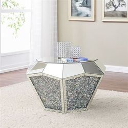 Brand New Glam Mirror Coffee Table with Drum Base and Faux Diamonds