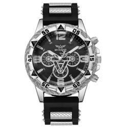 Men's Black Chronograph Watch with Sculpted Seconds Hand & Textured Strap