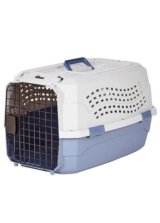 Amazon Basics - 2-Door Top-Load Hard-Sided Dogs, Cats Pet Travel Carrier, Gray & Blue, 22.8"L x 15.0"W x 13.0"H