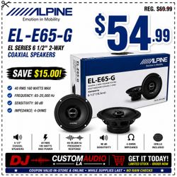 Alpine EL Series EL-E65-G Car Speakers 1 Set 6 1/2" 2-Way Coaxial Speaker System 160 Watts 🚨 Payment Options Available 🚨 No Credit Needed 🚨