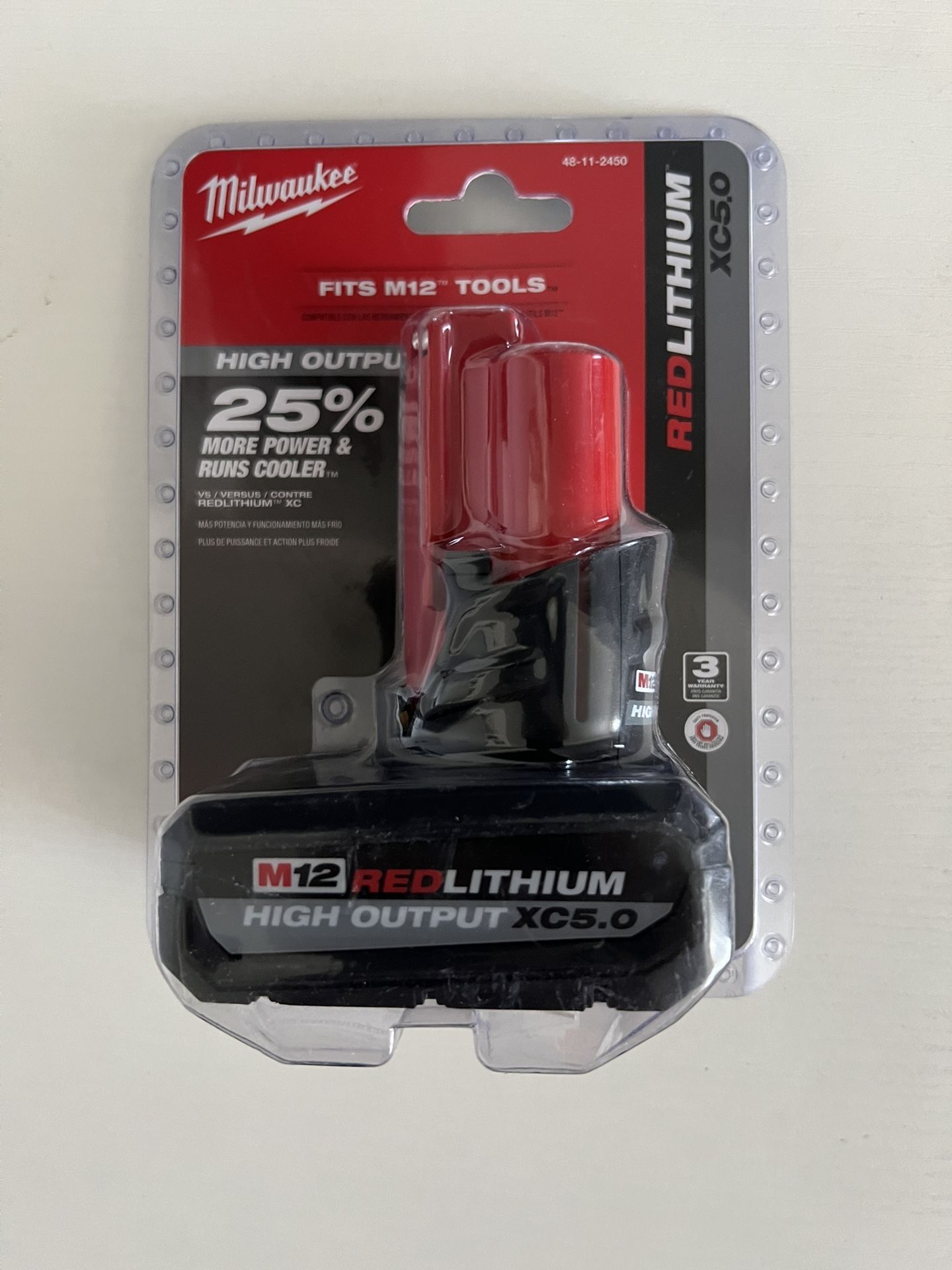 Milwaukee M12 High Output XC5.0 Lithium-Ion Battery Pack - Red (48-11-2450)