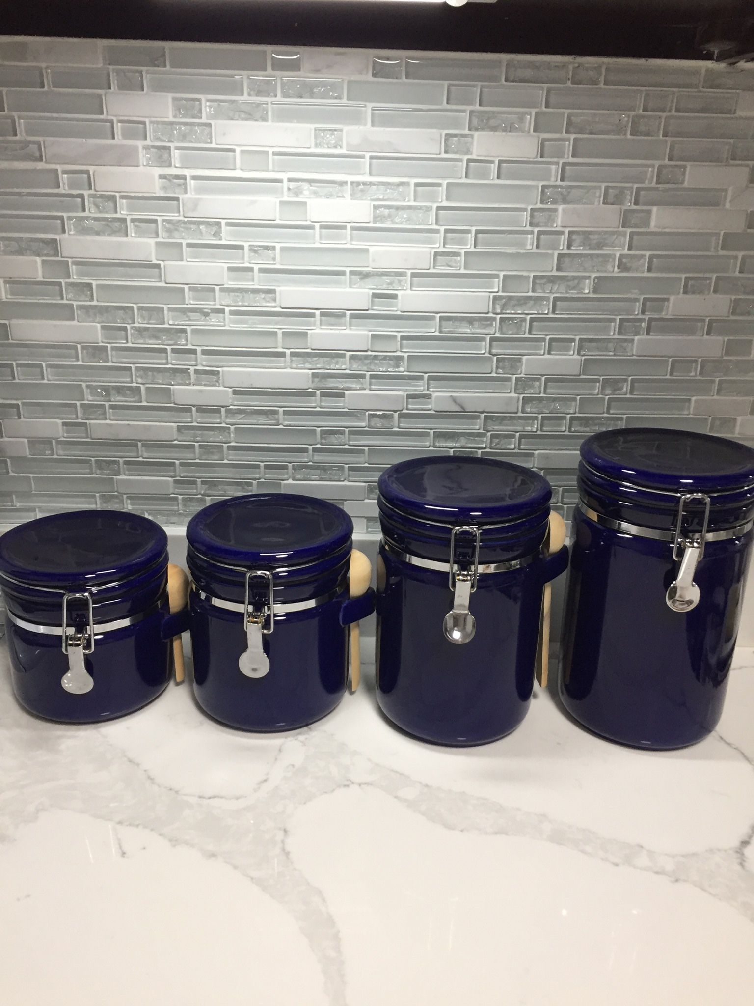 4 Piece Ceramic Kitchen Canister Set (Blue)